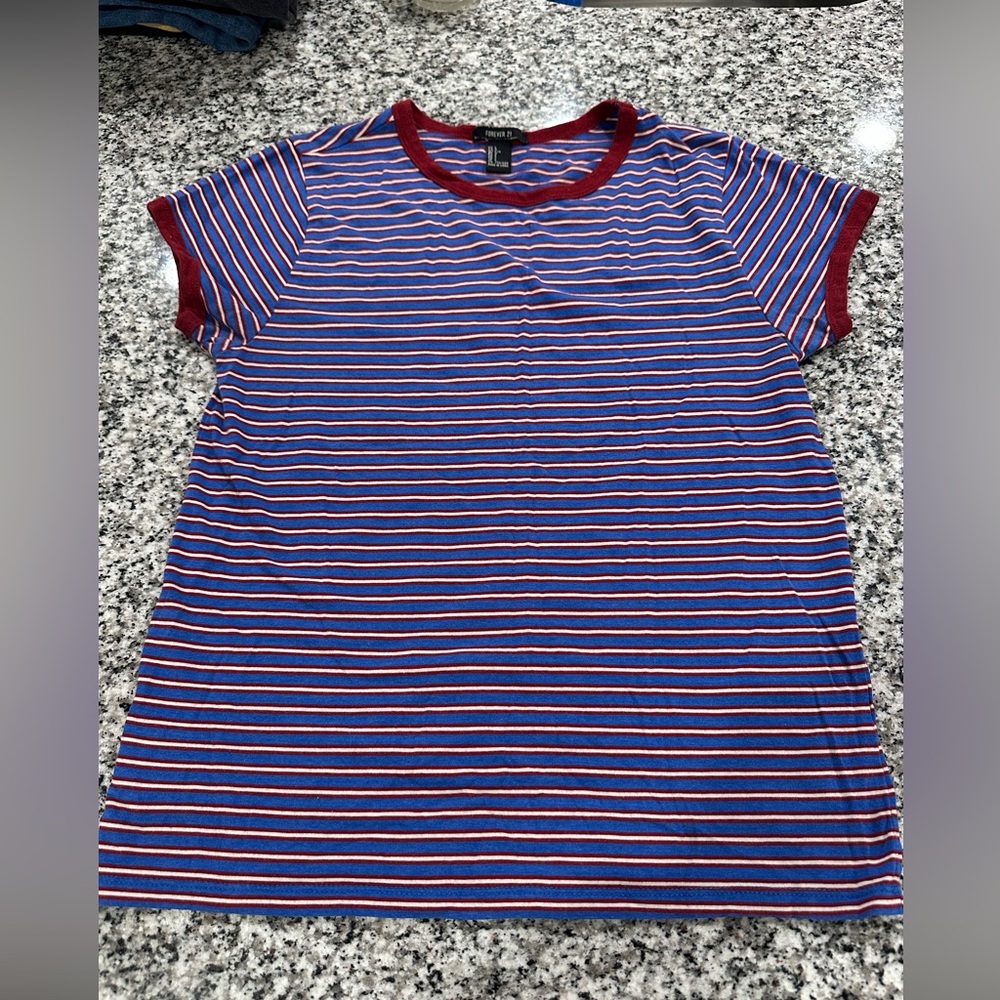 Forever 21 Burgundy and Blue Striped Tee